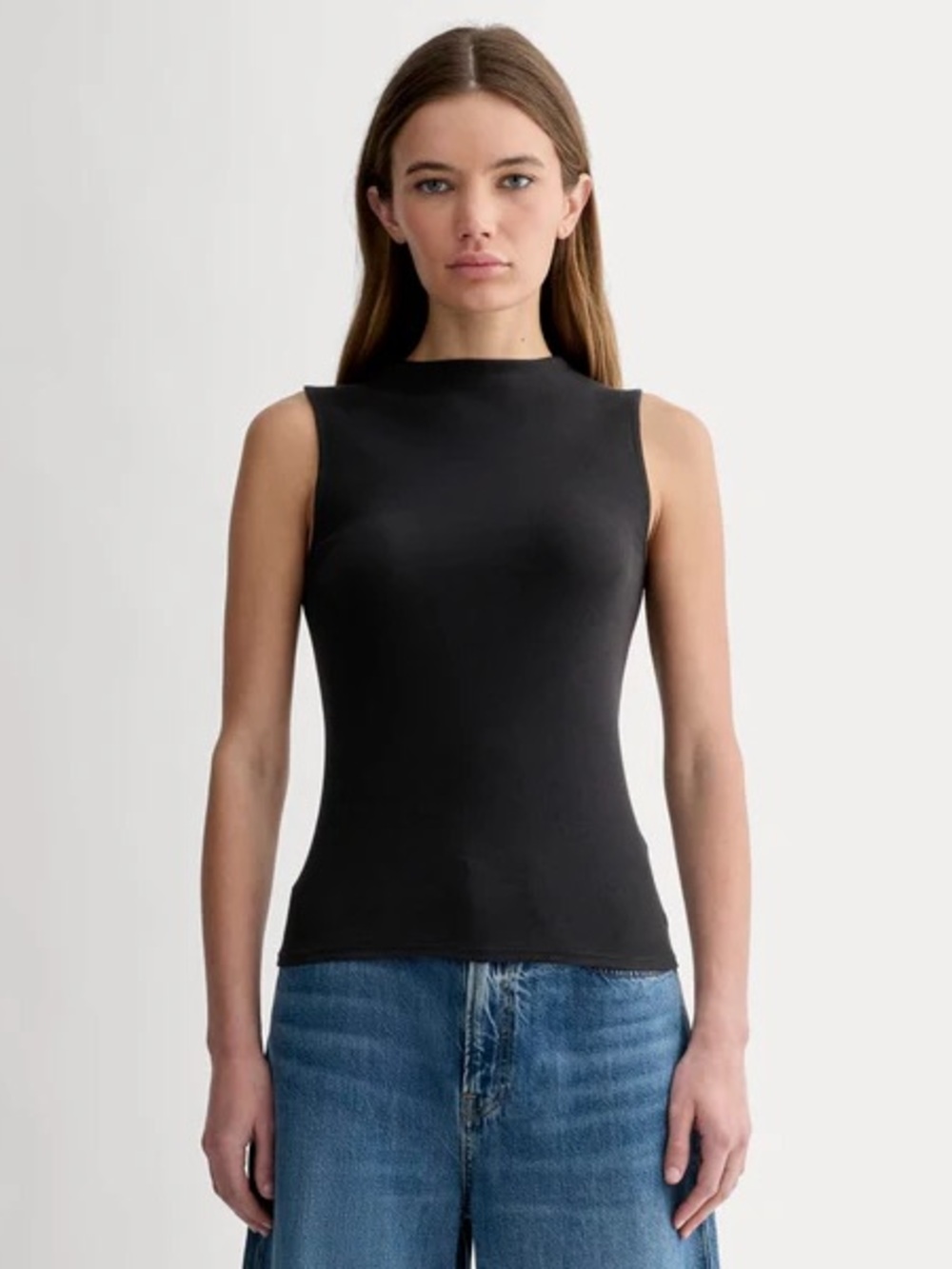 Everlane black ribbed funnel neck tank